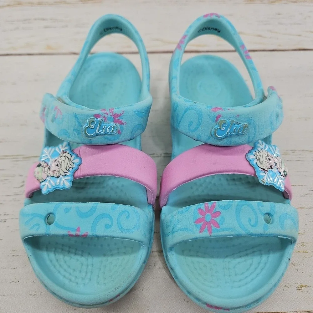 Crocs Disney Frozen Elsa Sandals Girls Size C9 Blue Pink Sandals Shoes‎